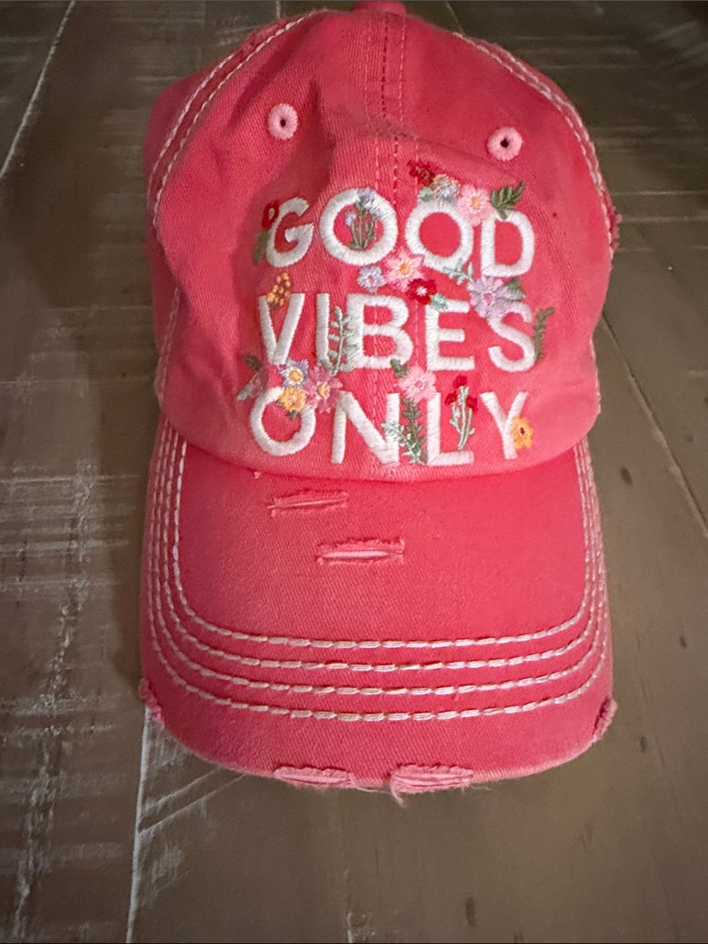 KBETHOS Coral Pink 'Good Vibes Only' Embroidered Baseball Cap